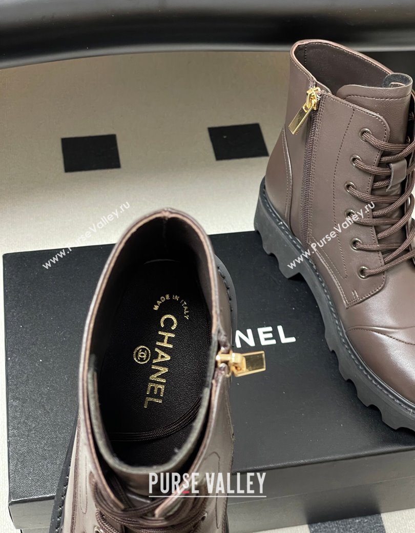 Chanel Calfskin Leather Laced-up Ankle Boots Brown 2025 CH110404 (MD-251223031)