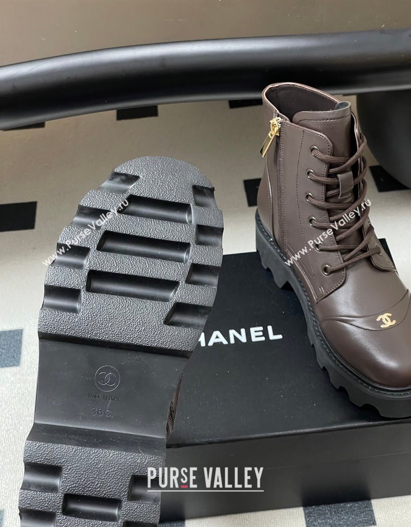 Chanel Calfskin Leather Laced-up Ankle Boots Brown 2025 CH110404 (MD-251223031)