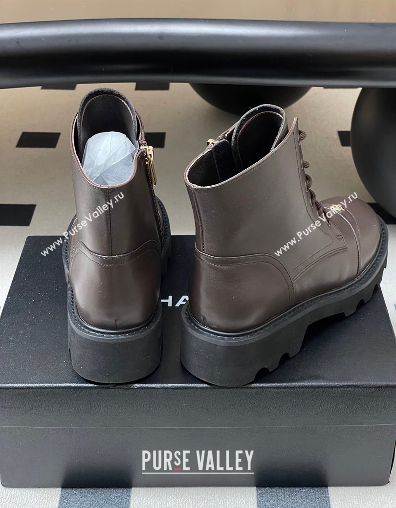 Chanel Calfskin Leather Laced-up Ankle Boots Brown 2025 CH110404 (MD-251223031)