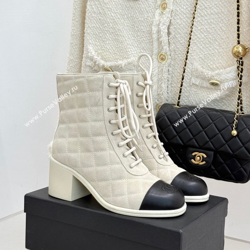 Chanel Quilted Suede Lace-Up Shoes Ankle Boots 5cm Light Grey 2025 G46973 (MD-251223023)