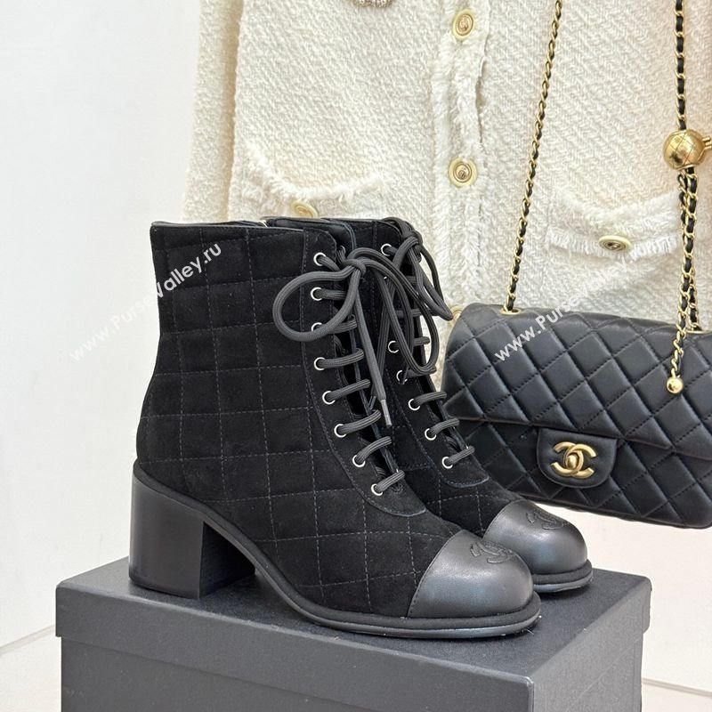Chanel Quilted Suede Lace-Up Shoes Ankle Boots 5cm Black 2025 G46973 (MD-251223021)