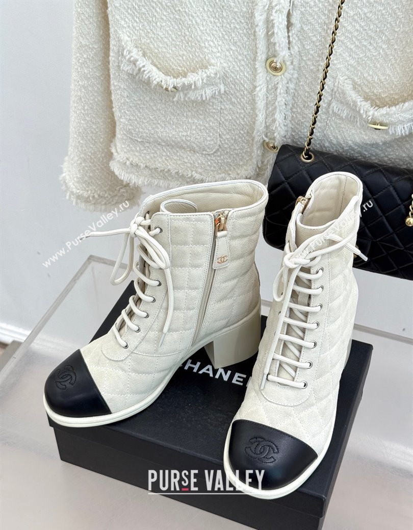 Chanel Quilted Suede Lace-Up Shoes Ankle Boots 5cm Light Grey 2025 G46973 (MD-251223023)