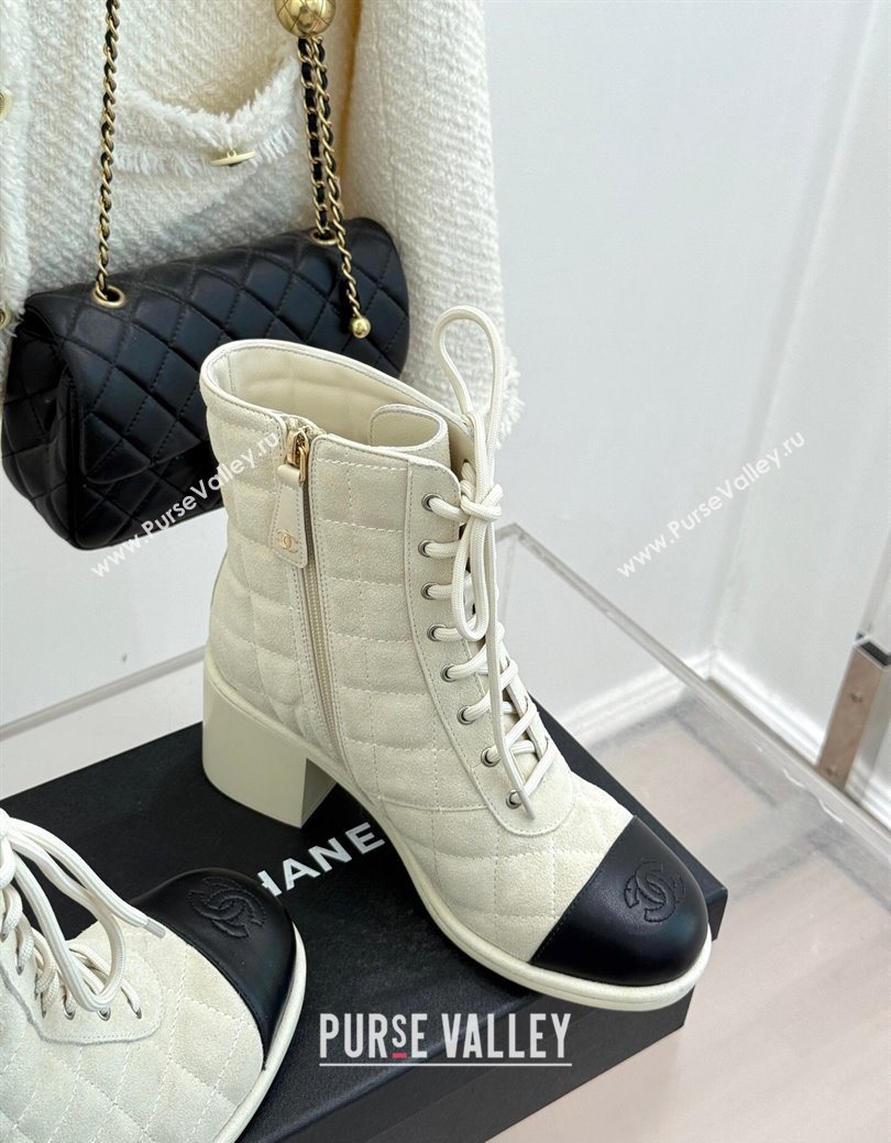 Chanel Quilted Suede Lace-Up Shoes Ankle Boots 5cm Light Grey 2025 G46973 (MD-251223023)