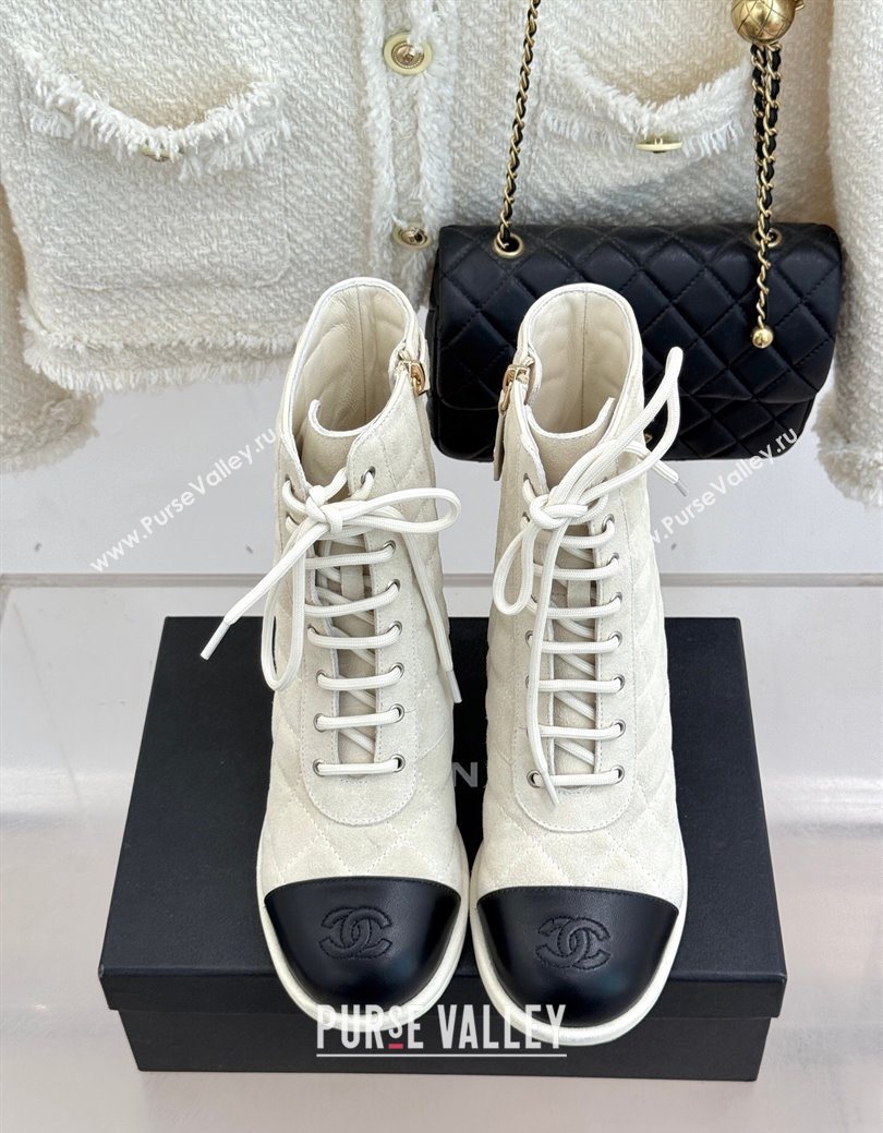 Chanel Quilted Suede Lace-Up Shoes Ankle Boots 5cm Light Grey 2025 G46973 (MD-251223023)