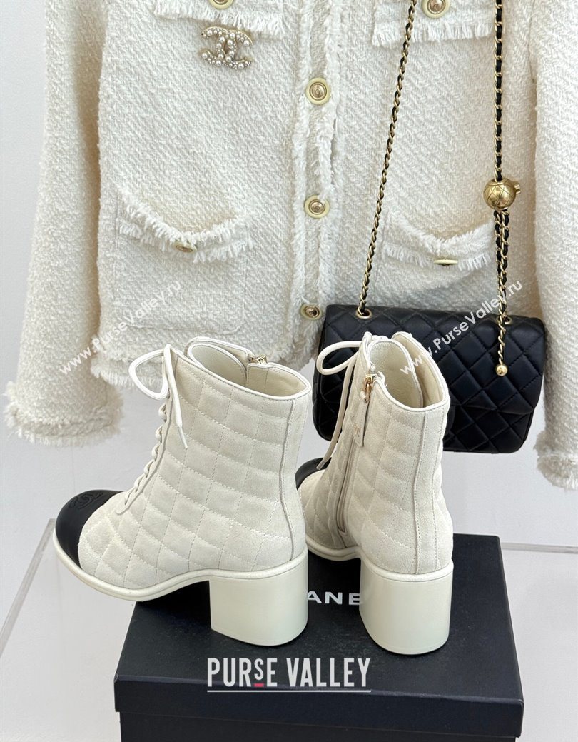 Chanel Quilted Suede Lace-Up Shoes Ankle Boots 5cm Light Grey 2025 G46973 (MD-251223023)