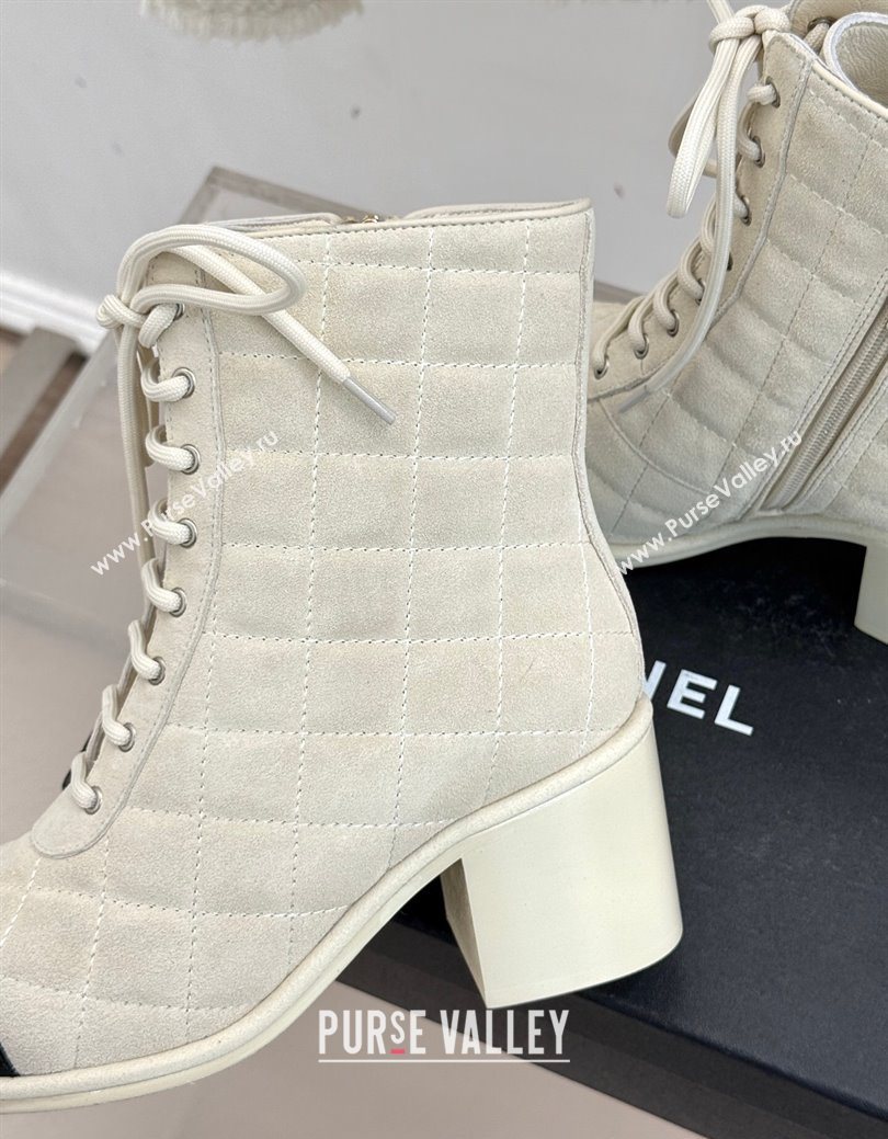 Chanel Quilted Suede Lace-Up Shoes Ankle Boots 5cm Light Grey 2025 G46973 (MD-251223023)