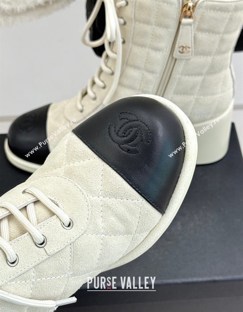 Chanel Quilted Suede Lace-Up Shoes Ankle Boots 5cm Light Grey 2025 G46973 (MD-251223023)