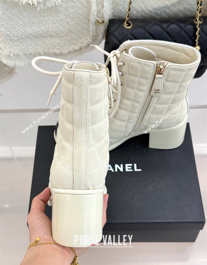 Chanel Quilted Suede Lace-Up Shoes Ankle Boots 5cm Light Grey 2025 G46973 (MD-251223023)