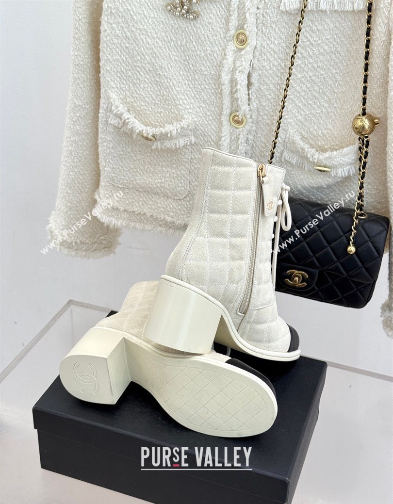Chanel Quilted Suede Lace-Up Shoes Ankle Boots 5cm Light Grey 2025 G46973 (MD-251223023)