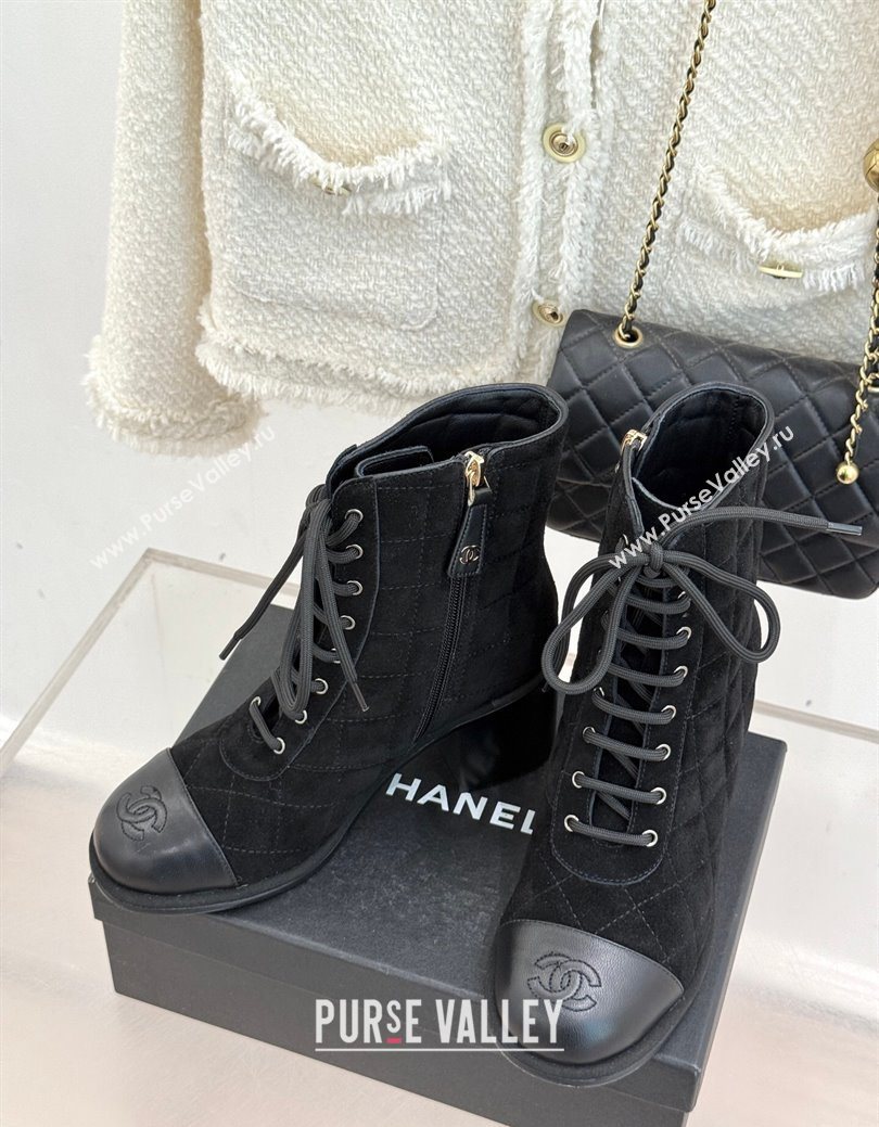 Chanel Quilted Suede Lace-Up Shoes Ankle Boots 5cm Black 2025 G46973 (MD-251223021)