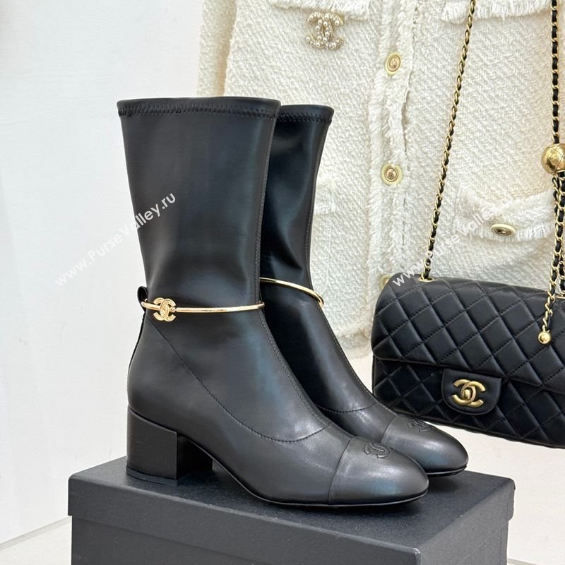 Chanel Stretch Leather Heel Short Boots 5cm Black 2025 G46933 (MD-251223024)