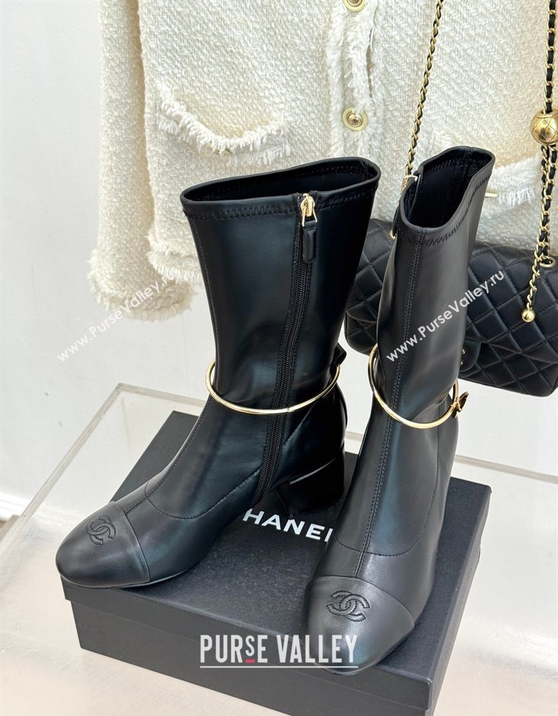 Chanel Stretch Leather Heel Short Boots 5cm Black 2025 G46933 (MD-251223024)