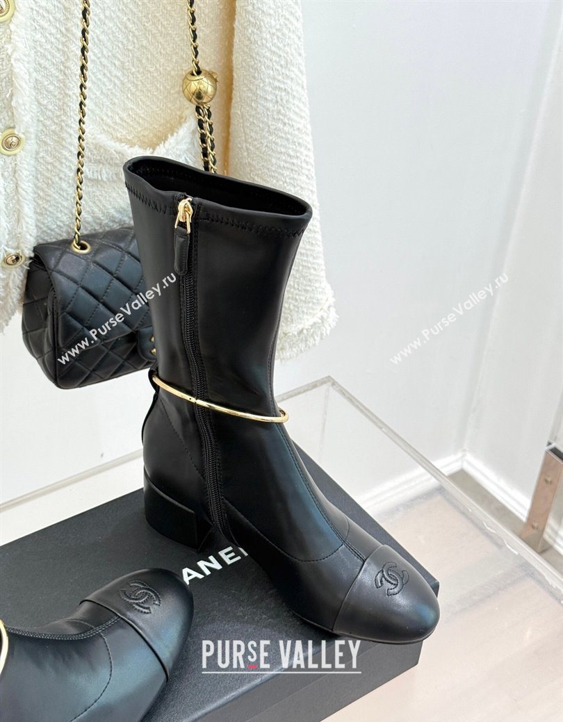 Chanel Stretch Leather Heel Short Boots 5cm Black 2025 G46933 (MD-251223024)