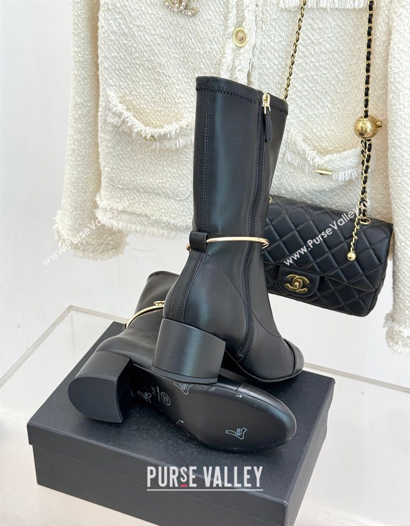Chanel Stretch Leather Heel Short Boots 5cm Black 2025 G46933 (MD-251223024)