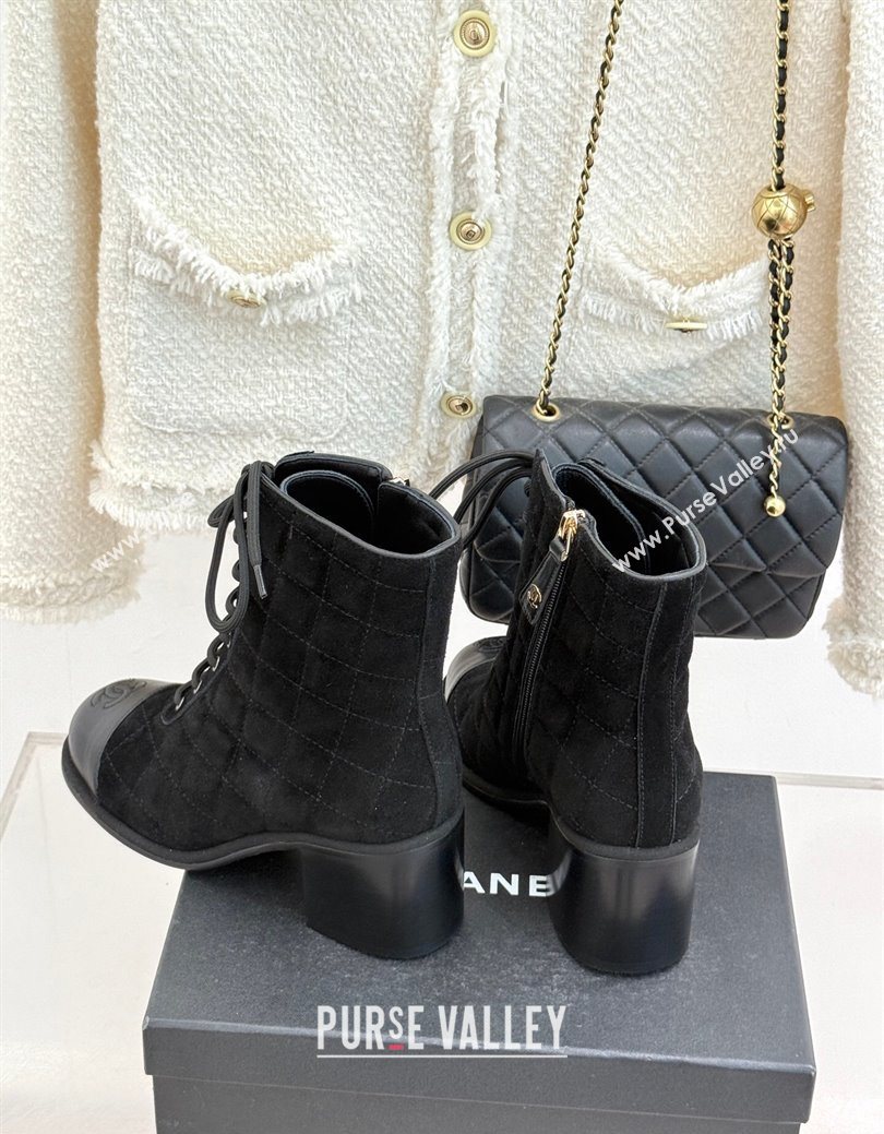 Chanel Quilted Suede Lace-Up Shoes Ankle Boots 5cm Black 2025 G46973 (MD-251223021)