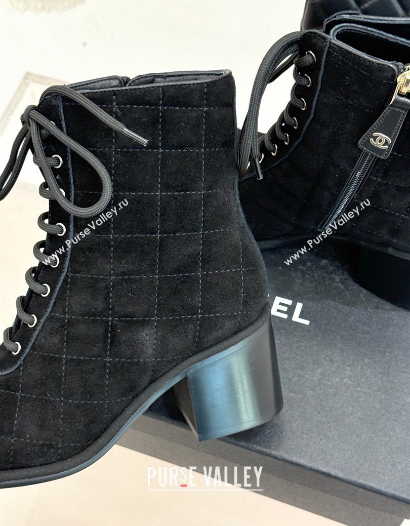 Chanel Quilted Suede Lace-Up Shoes Ankle Boots 5cm Black 2025 G46973 (MD-251223021)