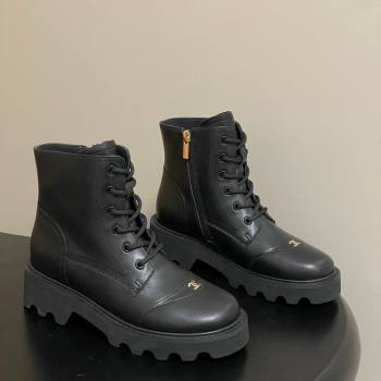 Chanel Calfskin Leather Laced-up Ankle Boots Black 2025 CH110404 (MD-251223028)