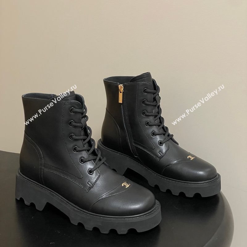 Chanel Calfskin Leather Laced-up Ankle Boots Black 2025 CH110404 (MD-251223028)