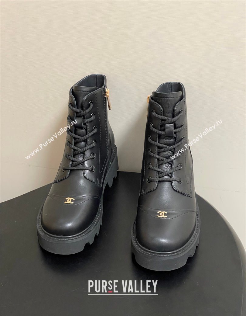 Chanel Calfskin Leather Laced-up Ankle Boots Black 2025 CH110404 (MD-251223028)