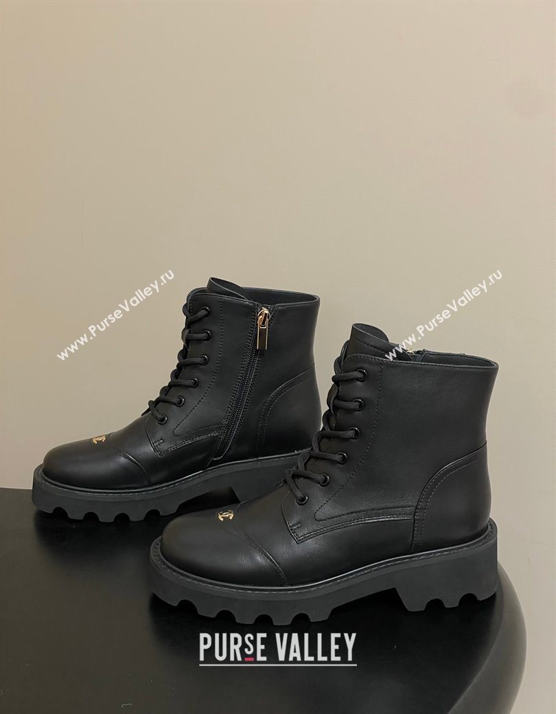 Chanel Calfskin Leather Laced-up Ankle Boots Black 2025 CH110404 (MD-251223028)