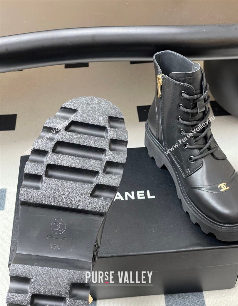 Chanel Calfskin Leather Laced-up Ankle Boots Black 2025 CH110404 (MD-251223028)