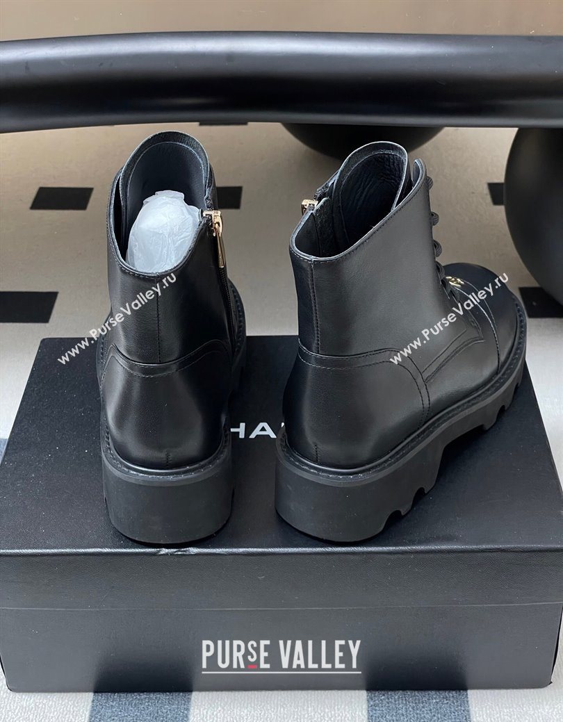 Chanel Calfskin Leather Laced-up Ankle Boots Black 2025 CH110404 (MD-251223028)