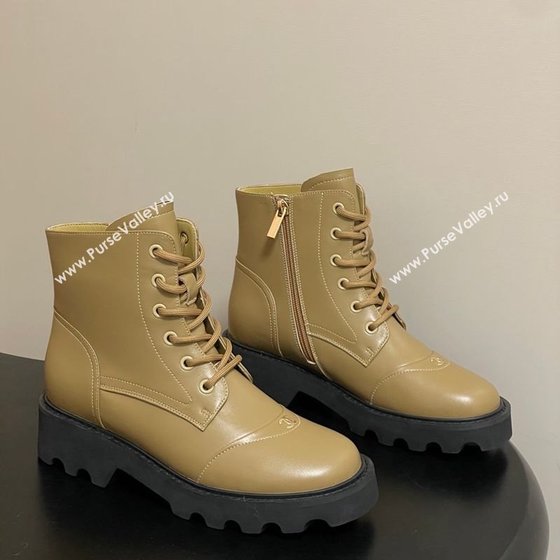 Chanel Calfskin Leather Laced-up Ankle Boots Beige Yellow 2025 CH110404 (MD-251223030)