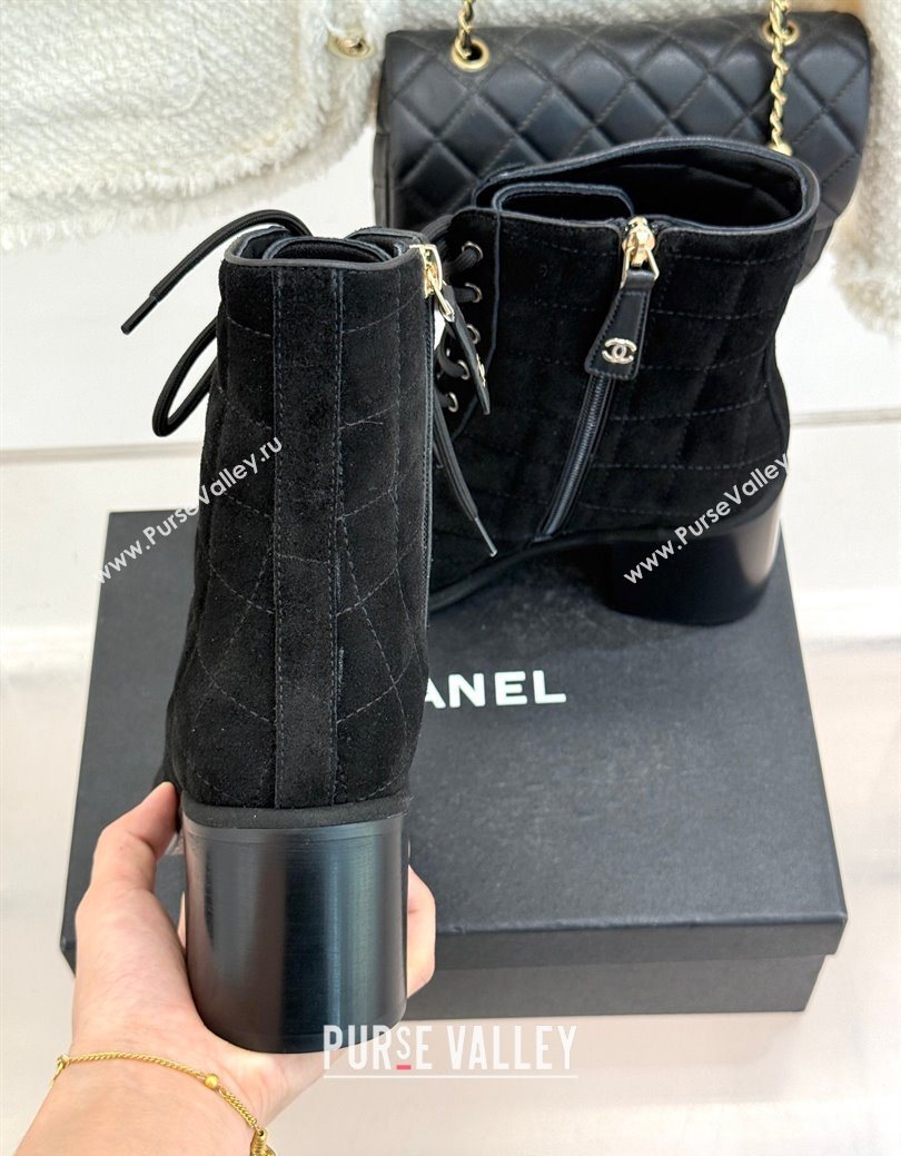 Chanel Quilted Suede Lace-Up Shoes Ankle Boots 5cm Black 2025 G46973 (MD-251223021)