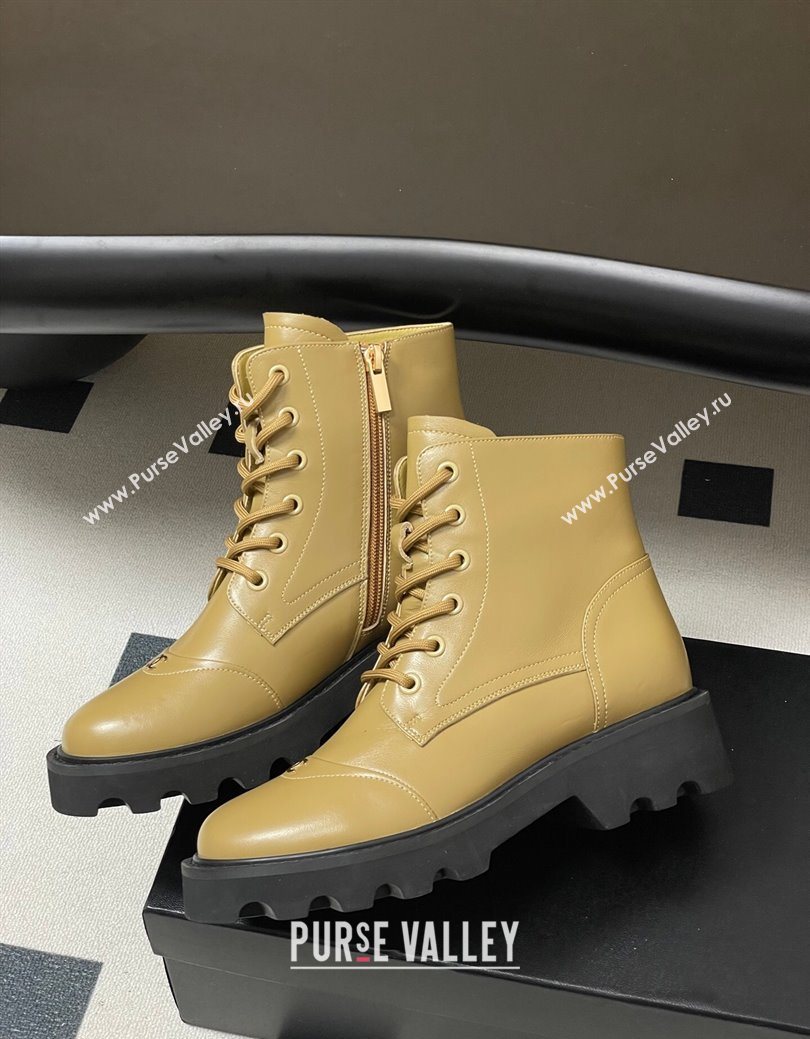 Chanel Calfskin Leather Laced-up Ankle Boots Beige Yellow 2025 CH110404 (MD-251223030)