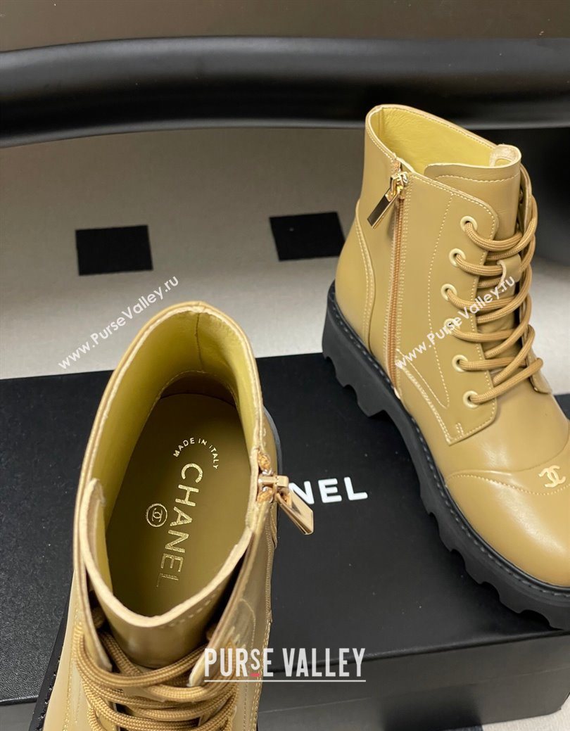 Chanel Calfskin Leather Laced-up Ankle Boots Beige Yellow 2025 CH110404 (MD-251223030)