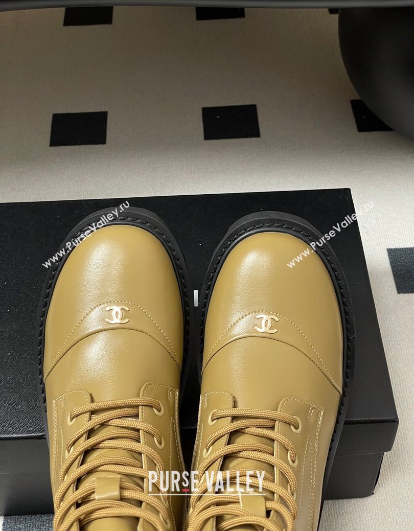 Chanel Calfskin Leather Laced-up Ankle Boots Beige Yellow 2025 CH110404 (MD-251223030)