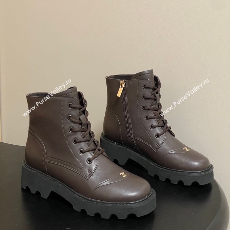 Chanel Calfskin Leather Laced-up Ankle Boots Brown 2025 CH110404 (MD-251223031)