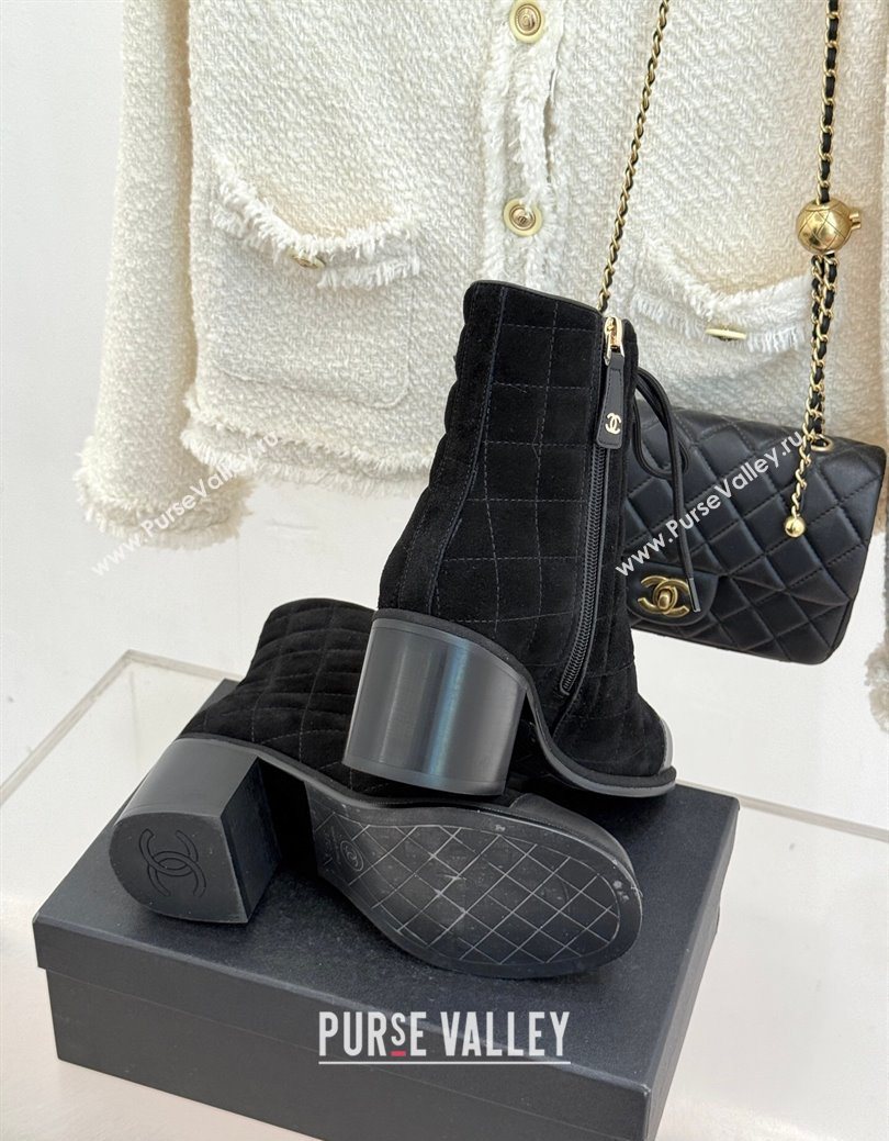 Chanel Quilted Suede Lace-Up Shoes Ankle Boots 5cm Black 2025 G46973 (MD-251223021)