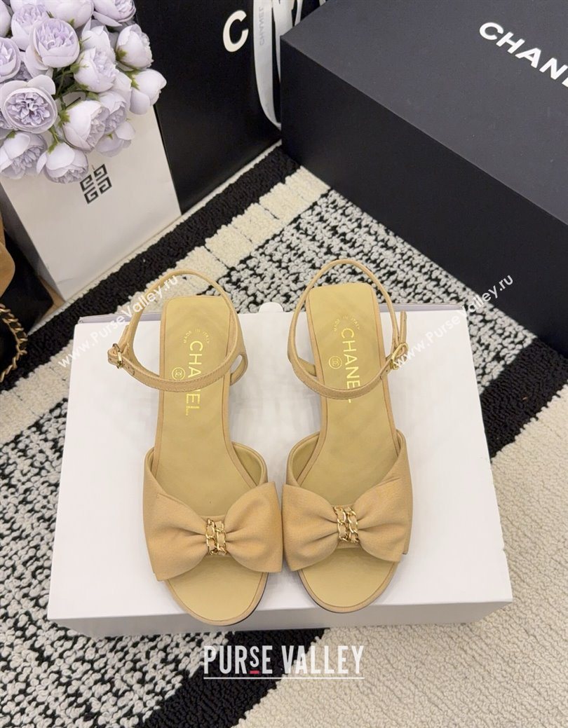 Chanel Grosgrain Heel Sandals 3.5cm with Bow Beige 2025 G46813 (MD-251224074)