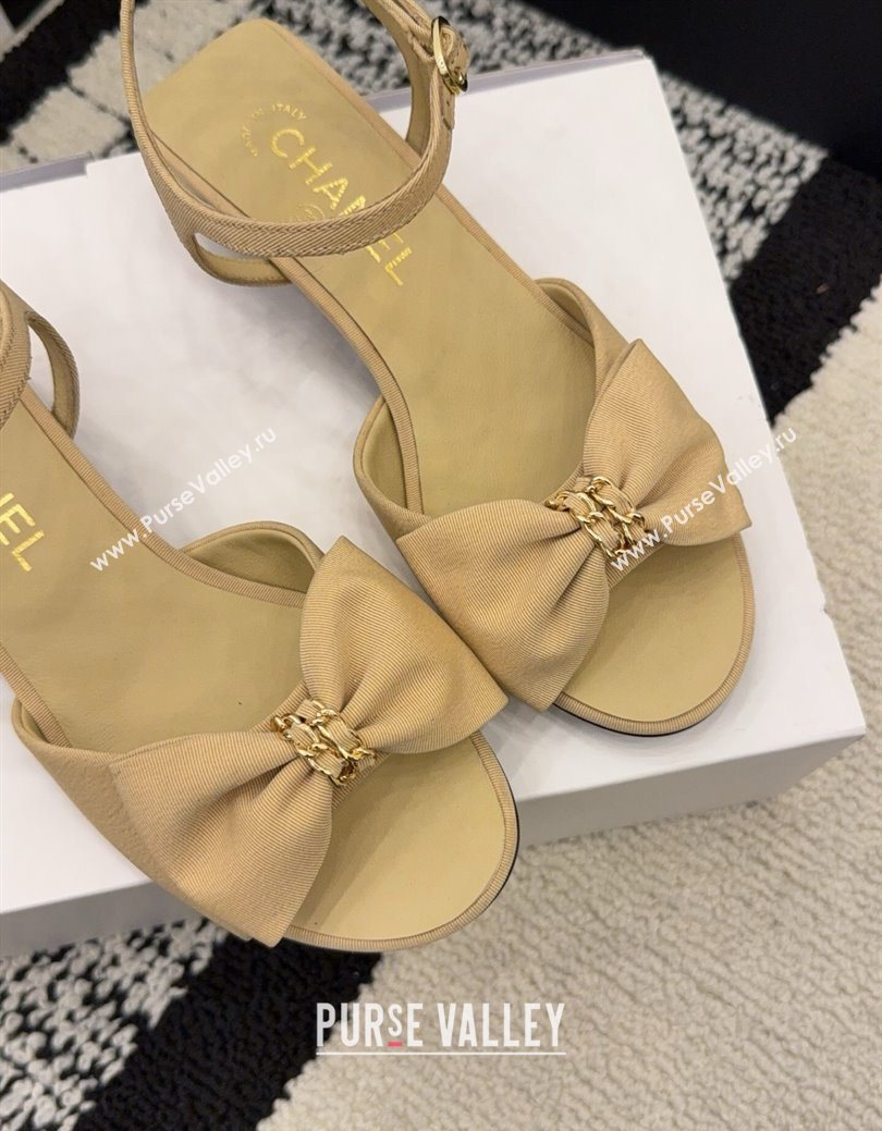 Chanel Grosgrain Heel Sandals 3.5cm with Bow Beige 2025 G46813 (MD-251224074)