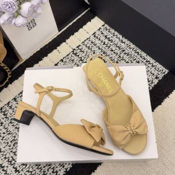 Chanel Grosgrain Heel Sandals 3.5cm with Bow Beige 2025 G46813 (MD-251224074)