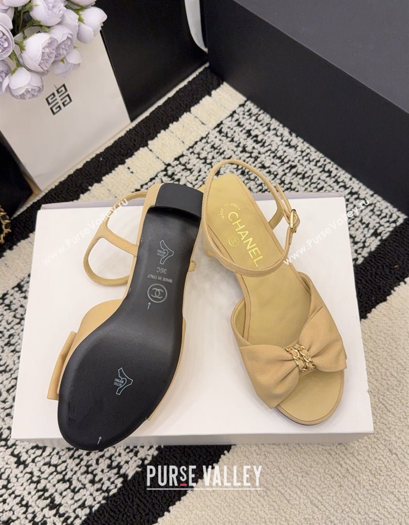 Chanel Grosgrain Heel Sandals 3.5cm with Bow Beige 2025 G46813 (MD-251224074)