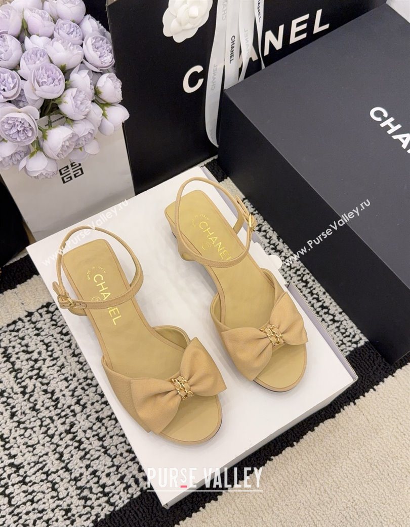 Chanel Grosgrain Heel Sandals 3.5cm with Bow Beige 2025 G46813 (MD-251224074)