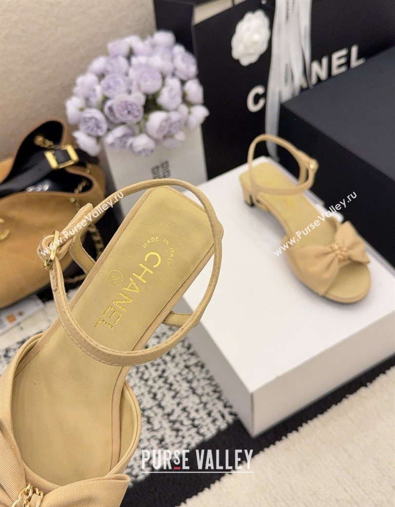Chanel Grosgrain Heel Sandals 3.5cm with Bow Beige 2025 G46813 (MD-251224074)