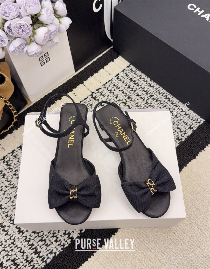 Chanel Grosgrain Heel Sandals 3.5cm with Bow Black2 2025 G46813 (MD-251224076)