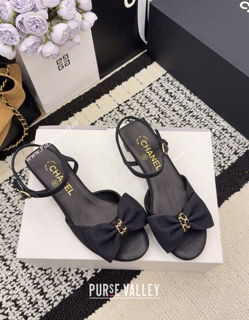 Chanel Grosgrain Heel Sandals 3.5cm with Bow Black2 2025 G46813 (MD-251224076)