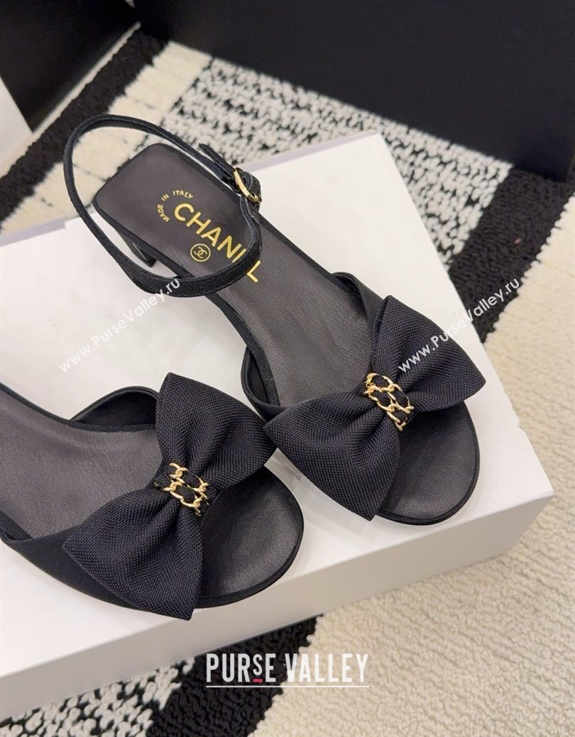 Chanel Grosgrain Heel Sandals 3.5cm with Bow Black2 2025 G46813 (MD-251224076)