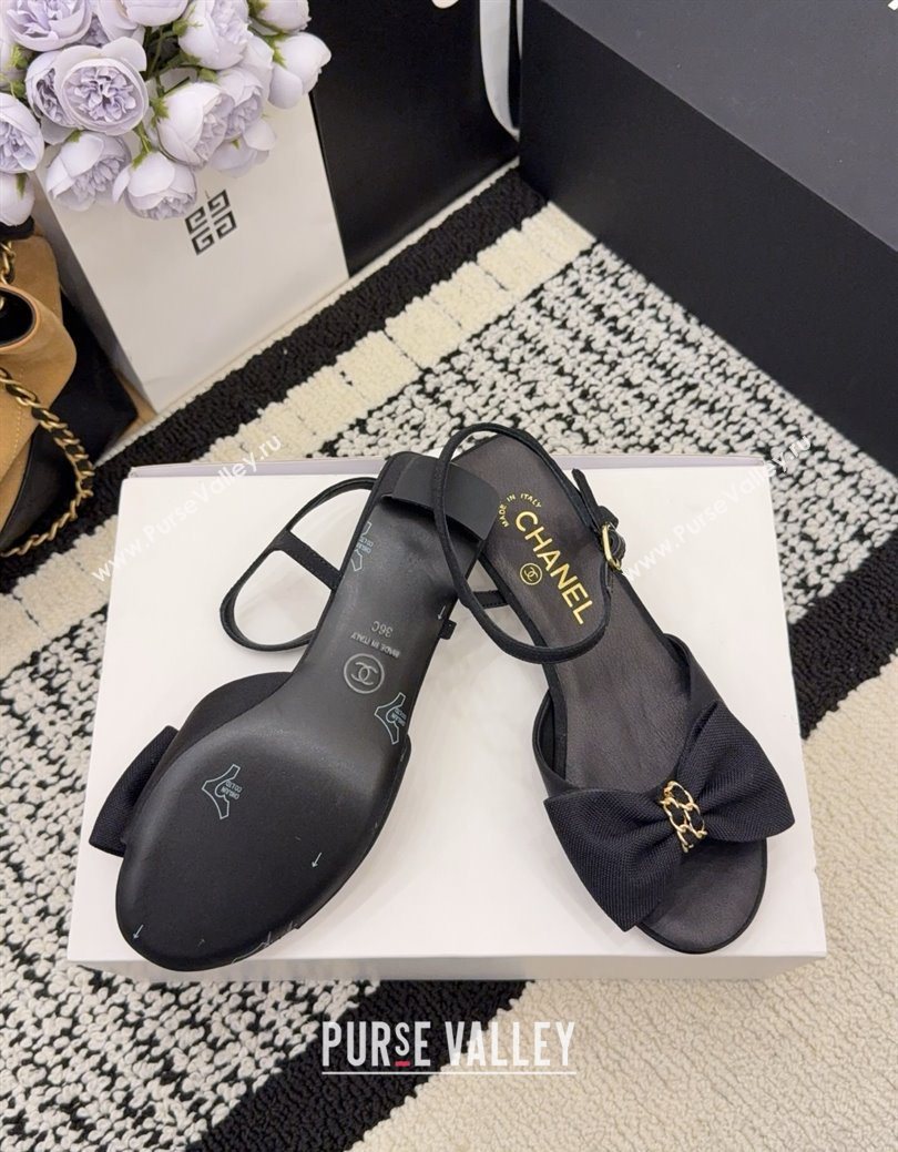 Chanel Grosgrain Heel Sandals 3.5cm with Bow Black2 2025 G46813 (MD-251224076)