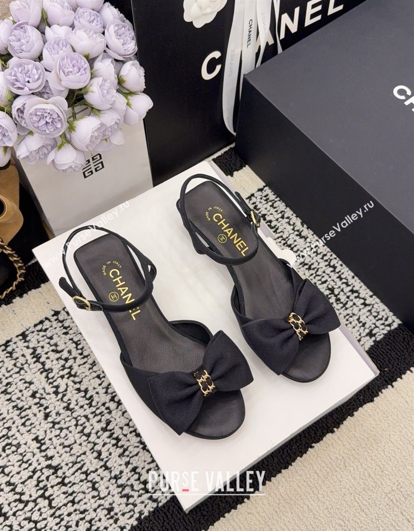 Chanel Grosgrain Heel Sandals 3.5cm with Bow Black2 2025 G46813 (MD-251224076)