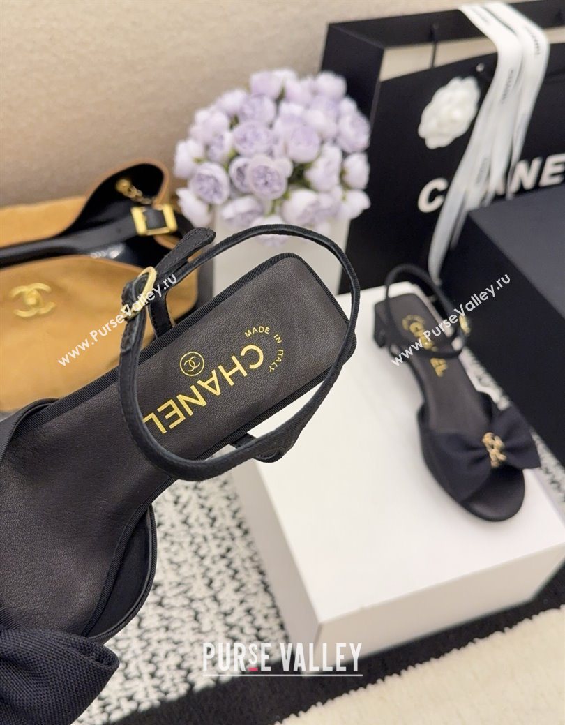 Chanel Grosgrain Heel Sandals 3.5cm with Bow Black2 2025 G46813 (MD-251224076)