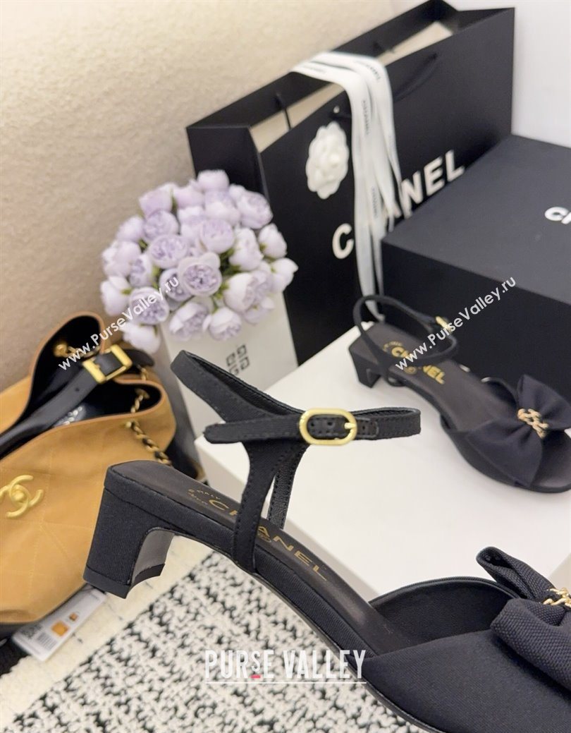 Chanel Grosgrain Heel Sandals 3.5cm with Bow Black2 2025 G46813 (MD-251224076)