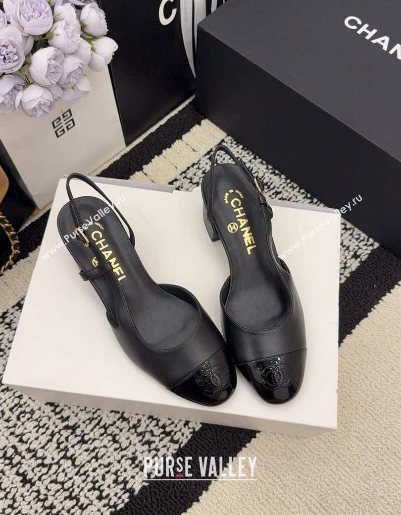 Chanel Lambskin Patent Leather Slingbacks Pump 4cm Black 2025 G46943 (MD-251224080)