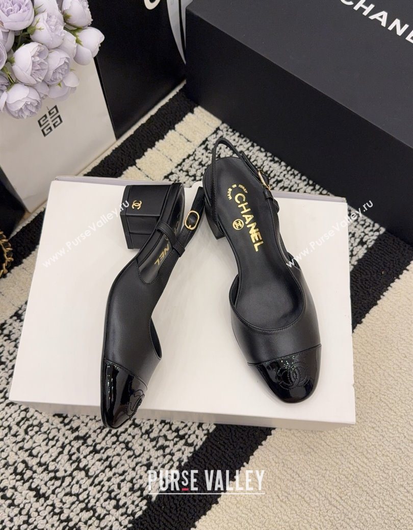 Chanel Lambskin Patent Leather Slingbacks Pump 4cm Black 2025 G46943 (MD-251224080)