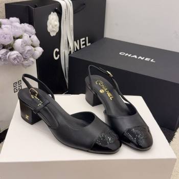 Chanel Lambskin Patent Leather Slingbacks Pump 4cm Black 2025 G46943 (MD-251224080)