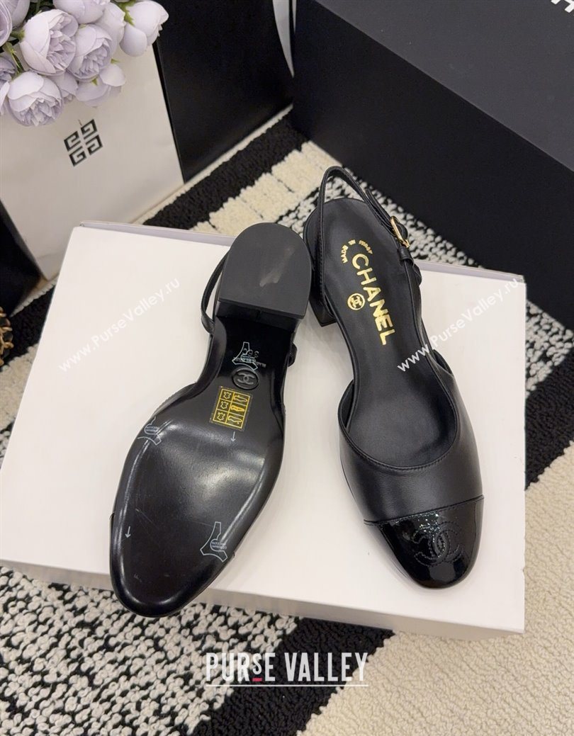 Chanel Lambskin Patent Leather Slingbacks Pump 4cm Black 2025 G46943 (MD-251224080)